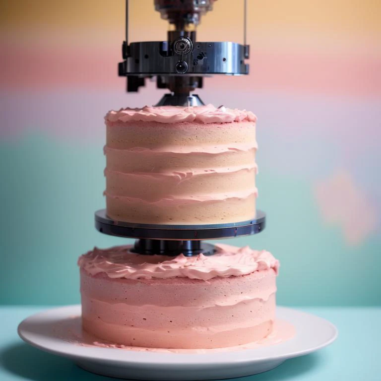 Perfect photo of <(machine:1.4) dripping in cake> in (greg rutkowski) style, medium format, fuji superia 400, iso 800, perfectly rendered, pastel color palette, perfect composition, (beautiful hair), smooth, hard focus, intricate details, cinematic, highly detailed, 8 k, 1 6 k (FRUITFUSION:0.91) (BRTDRPP:1.34)( LIQUID SPLASH:0.9)