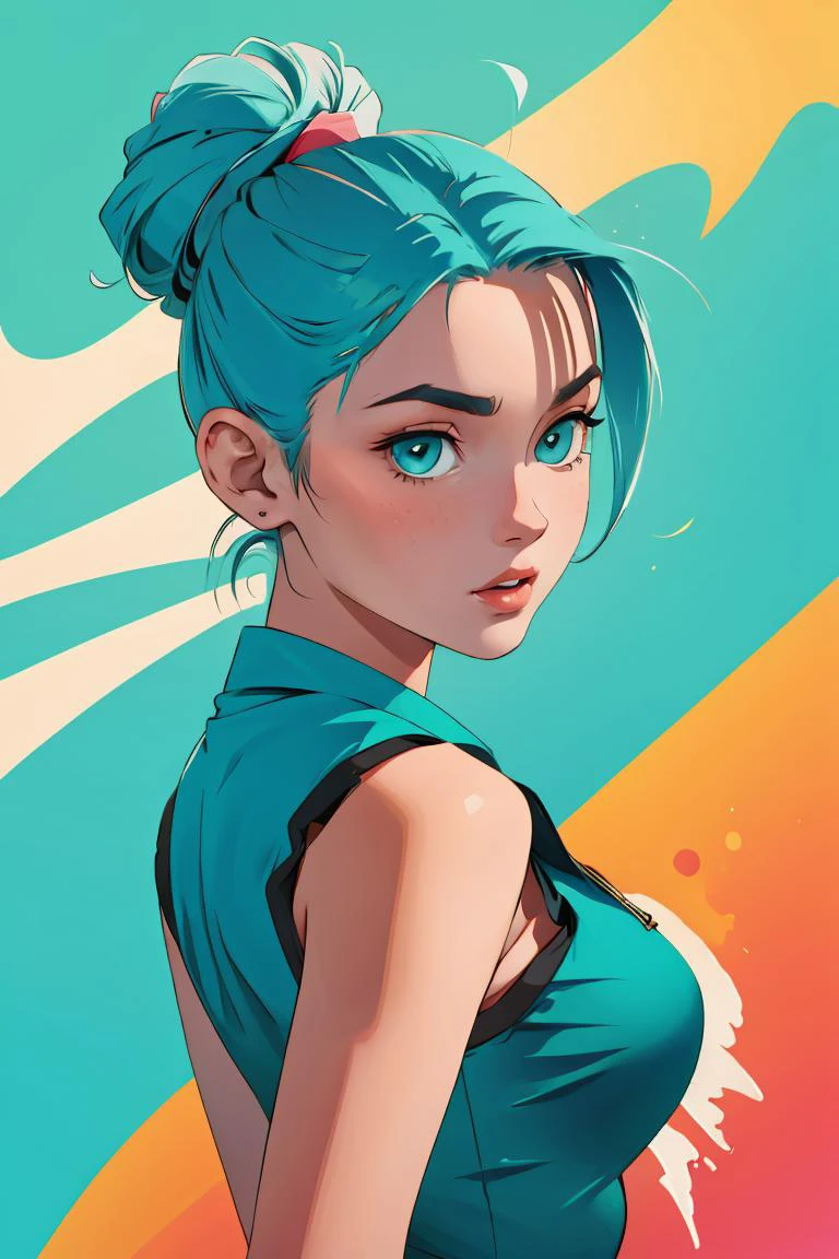 (masterpiece, best quality), 1girl, Teal Top Knot, medium breasts, <lora:ATBv02:1> atb