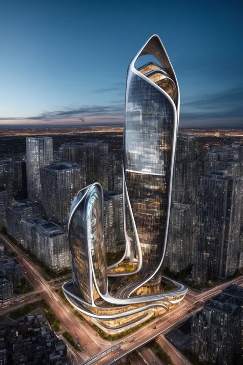 A futuristic and stunningly beautiful high-rise shopping center architectural structure with bold, futuristic design elements, blending seamlessly into the art form of digital illustration. Inspired by the works of Syd Mead. The scene showcases the center amidst a bustling city, its sleek lines contrasting with the urban environment. A warm color temperature adds vibrancy, highlighting the architectural details. Shoppers and visitors exhibit expressions of awe and excitement. Illuminated by soft, diffused lighting, the atmosphere exudes sophistication and promise of tomorrow
(masterpiece),(high quality), best quality, real,(realistic), super detailed, (full detail),(4k),8k,no humans, scenery, building, ((500-meter tall buildings)),outdoors, window, road, sky, street, lamppost, tree, power lines,,Organic modernist architecture, glass curtain walls, interesting shapes, super high-rise buildings in the block <lora:add_detail:0.45> <lora:more_details:0.45>