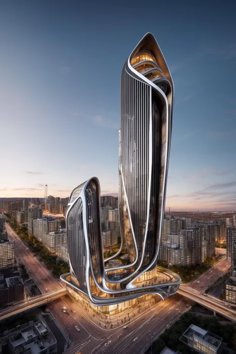 A futuristic and stunningly beautiful high-rise shopping center architectural structure with bold, futuristic design elements, blending seamlessly into the art form of digital illustration. Inspired by the works of Syd Mead. The scene showcases the center amidst a bustling city, its sleek lines contrasting with the urban environment. A warm color temperature adds vibrancy, highlighting the architectural details. Shoppers and visitors exhibit expressions of awe and excitement. Illuminated by soft, diffused lighting, the atmosphere exudes sophistication and promise of tomorrow
(masterpiece),(high quality), best quality, real,(realistic), super detailed, (full detail),(4k),8k,no humans, scenery, building, ((500-meter tall buildings)),outdoors, window, road, sky, street, lamppost, tree, power lines,,Organic modernist architecture, glass curtain walls, interesting shapes, super high-rise buildings in the block <lora:add_detail:0.45> <lora:more_details:0.45>