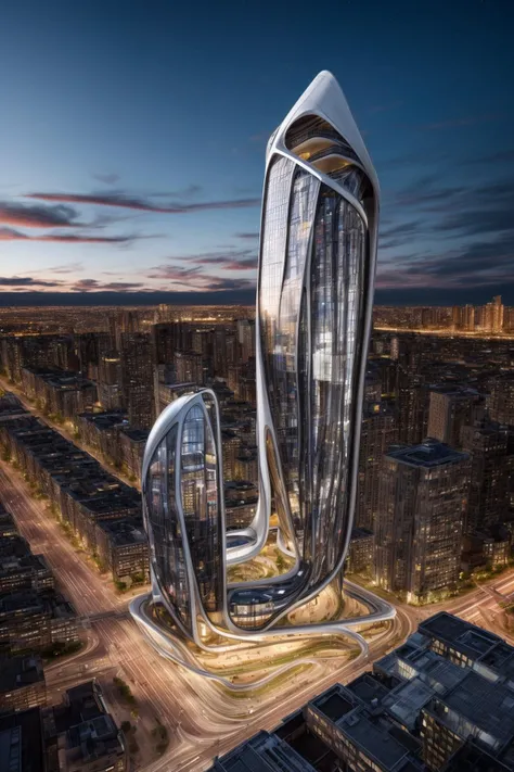 A futuristic and stunningly beautiful high-rise shopping center architectural structure with bold, futuristic design elements, blending seamlessly into the art form of digital illustration. Inspired by the works of Syd Mead. The scene showcases the center amidst a bustling city, its sleek lines contrasting with the urban environment. A warm color temperature adds vibrancy, highlighting the architectural details. Shoppers and visitors exhibit expressions of awe and excitement. Illuminated by soft, diffused lighting, the atmosphere exudes sophistication and promise of tomorrow
(masterpiece),(high quality), best quality, real,(realistic), super detailed, (full detail),(4k),8k,no humans, scenery, building, ((500-meter tall buildings)),outdoors, window, road, sky, street, lamppost, tree, power lines,,Organic modernist architecture, glass curtain walls, interesting shapes, super high-rise buildings in the block <lora:add_detail:0.45> <lora:more_details:0.45>