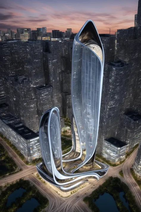 A futuristic and stunningly beautiful high-rise shopping center architectural structure with bold, futuristic design elements, blending seamlessly into the art form of digital illustration. Inspired by the works of Syd Mead. The scene showcases the center amidst a bustling city, its sleek lines contrasting with the urban environment. A warm color temperature adds vibrancy, highlighting the architectural details. Shoppers and visitors exhibit expressions of awe and excitement. Illuminated by soft, diffused lighting, the atmosphere exudes sophistication and promise of tomorrow
(masterpiece),(high quality), best quality, real,(realistic), super detailed, (full detail),(4k),8k,no humans, scenery, building, ((500-meter tall buildings)),outdoors, window, road, sky, street, lamppost, tree, power lines,,Organic modernist architecture, glass curtain walls, interesting shapes, super high-rise buildings in the block <lora:add_detail:0.45> <lora:more_details:0.45>