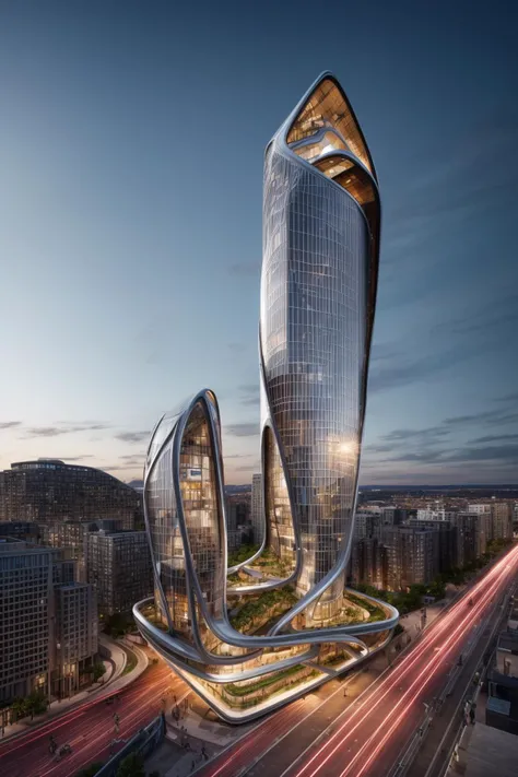 A futuristic and stunningly beautiful high-rise shopping center architectural structure with bold, futuristic design elements, blending seamlessly into the art form of digital illustration. Inspired by the works of Syd Mead. The scene showcases the center amidst a bustling city, its sleek lines contrasting with the urban environment. A warm color temperature adds vibrancy, highlighting the architectural details. Shoppers and visitors exhibit expressions of awe and excitement. Illuminated by soft, diffused lighting, the atmosphere exudes sophistication and promise of tomorrow
(masterpiece),(high quality), best quality, real,(realistic), super detailed, (full detail),(4k),8k,no humans, scenery, building, ((500-meter tall buildings)),outdoors, window, road, sky, street, lamppost, tree, power lines,,Organic modernist architecture, glass curtain walls, interesting shapes, super high-rise buildings in the block <lora:add_detail:0.45> <lora:more_details:0.45>