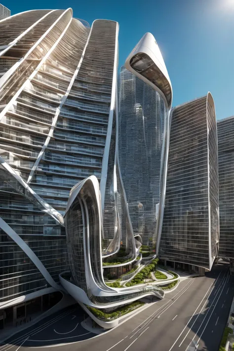 A futuristic and stunningly beautiful high-rise shopping center architectural structure with bold, futuristic design elements, blending seamlessly into the art form of digital illustration. Inspired by the works of Syd Mead. The scene showcases the center amidst a bustling city, its sleek lines contrasting with the urban environment. A warm color temperature adds vibrancy, highlighting the architectural details. Shoppers and visitors exhibit expressions of awe and excitement. Illuminated by soft, diffused lighting, the atmosphere exudes sophistication and promise of tomorrow
(masterpiece),(high quality), best quality, real,(realistic), super detailed, (full detail),(4k),8k,no humans, scenery, building, ((500-meter tall buildings)),outdoors, window, road, sky, street, lamppost, tree, power lines,,Organic modernist architecture, glass curtain walls, interesting shapes, super high-rise buildings in the block <lora:add_detail:0.45> <lora:more_details:0.45>