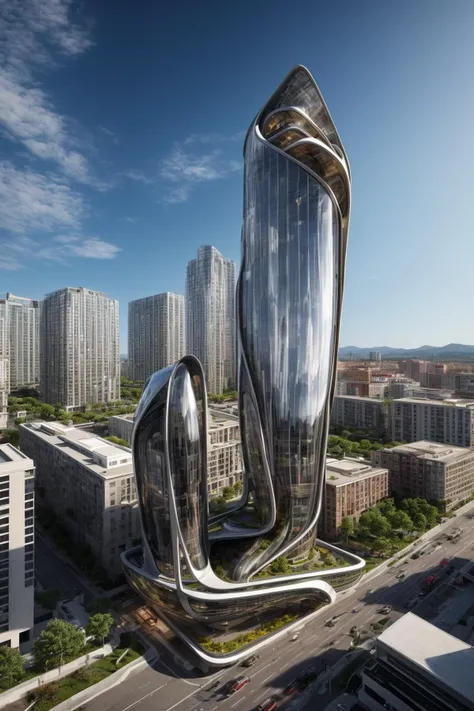 A futuristic and stunningly beautiful high-rise shopping center architectural structure with bold, futuristic design elements, blending seamlessly into the art form of digital illustration. Inspired by the works of Syd Mead. The scene showcases the center amidst a bustling city, its sleek lines contrasting with the urban environment. A warm color temperature adds vibrancy, highlighting the architectural details. Shoppers and visitors exhibit expressions of awe and excitement. Illuminated by soft, diffused lighting, the atmosphere exudes sophistication and promise of tomorrow
(masterpiece),(high quality), best quality, real,(realistic), super detailed, (full detail),(4k),8k,no humans, scenery, building, ((500-meter tall buildings)),outdoors, window, road, sky, street, lamppost, tree, power lines,,Organic modernist architecture, glass curtain walls, interesting shapes, super high-rise buildings in the block <lora:add_detail:0.45> <lora:more_details:0.45>