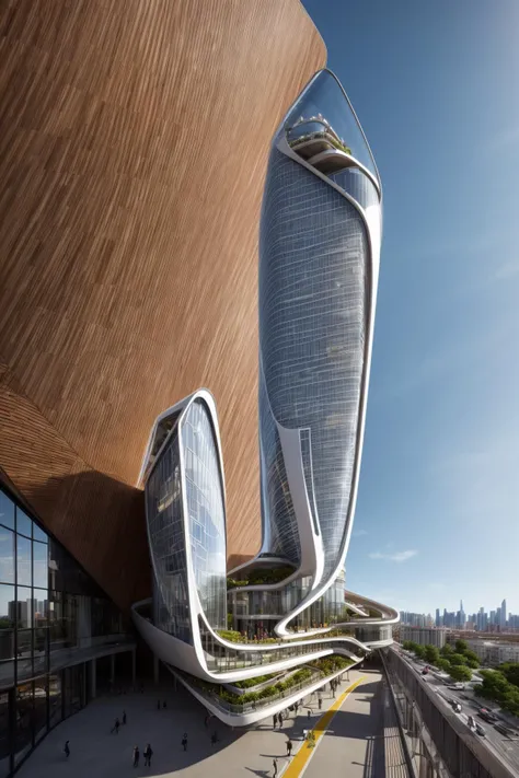 A futuristic and stunningly beautiful high-rise shopping center architectural structure with bold, futuristic design elements, blending seamlessly into the art form of digital illustration. Inspired by the works of Syd Mead. The scene showcases the center amidst a bustling city, its sleek lines contrasting with the urban environment. A warm color temperature adds vibrancy, highlighting the architectural details. Shoppers and visitors exhibit expressions of awe and excitement. Illuminated by soft, diffused lighting, the atmosphere exudes sophistication and promise of tomorrow
(masterpiece),(high quality), best quality, real,(realistic), super detailed, (full detail),(4k),8k,no humans, scenery, building, ((500-meter tall buildings)),outdoors, window, road, sky, street, lamppost, tree, power lines,,Organic modernist architecture, glass curtain walls, interesting shapes, super high-rise buildings in the block <lora:add_detail:0.45> <lora:more_details:0.45>