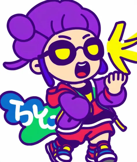 china chic emoticon, 1girl, sunglasses, purple hair, windbreaker, angry, <lora:cic:0.7>