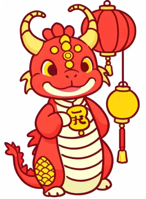 china chic emoticon, dragon, red, lantern, <lora:cic:0.7>