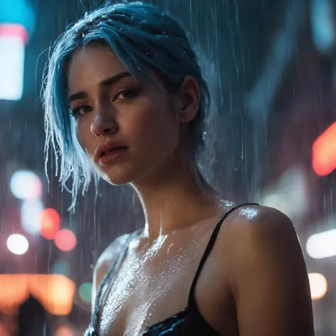 RAW photo, (photo flash:1.5) (fashion photography) (pictorialist style), fashion shot, realistic photo style, sharp focus,
(full body shot) of a 20 yo girl with ice blue hair in future clothes, angry or crying and sad looking, tearful and open-mouthed, reveal sorrow, open mouth, teary, tear, sorrow, crying, transparent liquid, water tears, glass tears, cute face, eye level, focus on eyes,
she ist wearing a sleek metallic jumpsuit with holographic accents, LED-lit seams, form-fitting silhouette, iridescent fabric, touch-responsive panels, adaptive color-changing, avant-garde asymmetry, integrated tech accessories, gravity-defying drapes, translucent mesh inserts, biomimetic textures, 3D-printed details, energy-efficient materials, microfiber sensors, minimalist cutouts, modular layering, neural interface compatibility, solar-charging capabilities
She is holding a white cat, rain, (wet fur:1.2), water droplets, puddles, drenched, shimmering, damp paws, misty air, whiskers glistening, gray skies, reflective eyes, soggy whiskers, damp nose, fur clinging, splashing, damp coat, rainy day, water-soaked, watery world
photo location is a night scene from blade runner : movie, (bright dazzling neon lights:1.3), futuristic skyline, neon-lit alleys, rain-soaked pavement, towering skyscrapers, gritty urban sprawl, synthetic humans, bustling crowds, holographic billboards, flying vehicles, dimly lit shops, cyberpunk aesthetics, dystopian atmosphere, steamy vents, flickering lights, androids in shadows, moody reflections, artificial intelligence, techno-noir setting, dark mysteries, urban decay, rain-slicked streets, augmented reality, electronic hum, metropolitan dystopia, eerie silence, urban isolation, polluted skies, neon glow, tech-enhanced crime, melancholic undertones, enigmatic figures, uncertain future, digital billboards, glimmering advertisements, corporate dominance, haunting alleys, tech noir ambiance, abandoned corners, cybernetic implants, forbidden desires, existential questions, artificial lifeforms, ethereal music, looming architecture
dappled light on face, pale skin, no make-up, detailed face and eyes, natural skin texture, (highly detailed skin:1.1), (textured skin:1.1), (skin pores:1.1), (oiled shiny skin:0.5), (skin blemish:1.2), (imperfect skin:1.1), intricate skin details, visible skin detail, detailed skin texture, detailed eyes, round iris, remarkable detailed pupils, light reflections in her eye, visible cornea, highly detailed iris, tiny blood vessels in the eye, small freckles, wrinkles, pimples, beauty spot, <lora:polyhedron_all_sdxl-000004:0.7>
celluloid's unique character, film grain, (no depth of field:1.5), movie shot (panavision panaflex gold camera:1.1) on (celluloid:1.2), shot by ridley scott, shot by Denis Villeneuve, best quality, masterpiece, ultra high res, (photorealistic:1.4), 8K raw photo, professional photography, award winning photo, ((light)) photography