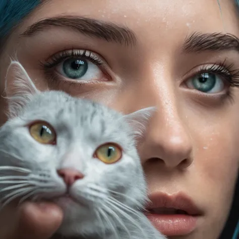 RAW photo, (photo flash:1.5) (fashion photography) (pictorialist style), fashion shot, realistic photo style, sharp focus,
(full body shot) of a 20 yo girl with ice blue hair in future clothes, angry or crying and sad looking, tearful and open-mouthed, reveal sorrow, open mouth, teary, tear, sorrow, crying, transparent liquid, water tears, glass tears, cute face, eye level, focus on eyes,
she ist wearing a sleek metallic jumpsuit with holographic accents, LED-lit seams, form-fitting silhouette, iridescent fabric, touch-responsive panels, adaptive color-changing, avant-garde asymmetry, integrated tech accessories, gravity-defying drapes, translucent mesh inserts, biomimetic textures, 3D-printed details, energy-efficient materials, microfiber sensors, minimalist cutouts, modular layering, neural interface compatibility, solar-charging capabilities
She is holding a white cat, rain, (wet fur:1.2), water droplets, puddles, drenched, shimmering, damp paws, misty air, whiskers glistening, gray skies, reflective eyes, soggy whiskers, damp nose, fur clinging, splashing, damp coat, rainy day, water-soaked, watery world
photo location is a night scene from blade runner movie: moviestill, (bright dazzling neon lights:1.3), futuristic skyline, neon-lit alleys, rain-soaked pavement, towering skyscrapers, gritty urban sprawl, synthetic humans, bustling crowds, holographic billboards, flying vehicles, dimly lit shops, cyberpunk aesthetics, dystopian atmosphere, steamy vents, flickering lights, androids in shadows, moody reflections, artificial intelligence, techno-noir setting, dark mysteries, urban decay, rain-slicked streets, augmented reality, electronic hum, metropolitan dystopia, eerie silence, urban isolation, polluted skies, neon glow, tech-enhanced crime, melancholic undertones, enigmatic figures, uncertain future, digital billboards, glimmering advertisements, corporate dominance, haunting alleys, tech noir ambiance, abandoned corners, cybernetic implants, forbidden desires, existential questions, artificial lifeforms, ethereal music, looming architecture
dappled light on face, pale skin, no make-up, detailed face and eyes, natural skin texture, (highly detailed skin:1.1), (textured skin:1.1), (skin pores:1.1), (oiled shiny skin:0.5), (skin blemish:1.2), (imperfect skin:1.1), intricate skin details, visible skin detail, detailed skin texture, detailed eyes, round iris, remarkable detailed pupils, light reflections in her eye, visible cornea, highly detailed iris, tiny blood vessels in the eye, small freckles, wrinkles, pimples,  beauty spot, <lora:polyhedron_all_sdxl-000004:0.7>
celluloid's unique character, film grain, (no depth of field:1.5), movie shot with (panavision panaflex gold camera:1.1) on (celluloid:1.2), shot by ridley scott, shot by Denis Villeneuve, best quality, masterpiece, ultra high res, (photorealistic:1.4), 8K raw photo, professional photography, award winning photo, ((light)) photography