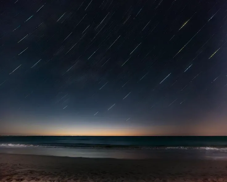 star, space, masterpiece, best quality, night, beach, moon, cloud, high detail background, meteor shower