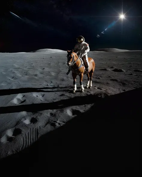 Astronaut riding horse on moon