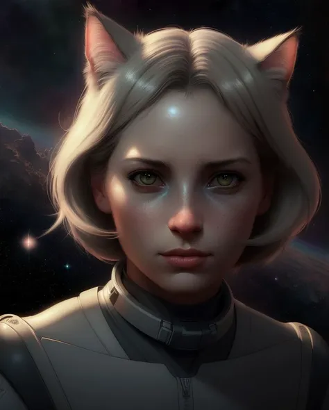 [woman|cat:3], in space, (cartoon:0.3), (art:1.3), soothing tones, neutral colors, (hdr:1.2), (muted colors:1.2), (artstation:1.4), faded, dramatic, cinematic, refined details, digital art, (chiaroscuro:1.3), wlop, by magali villeneuve