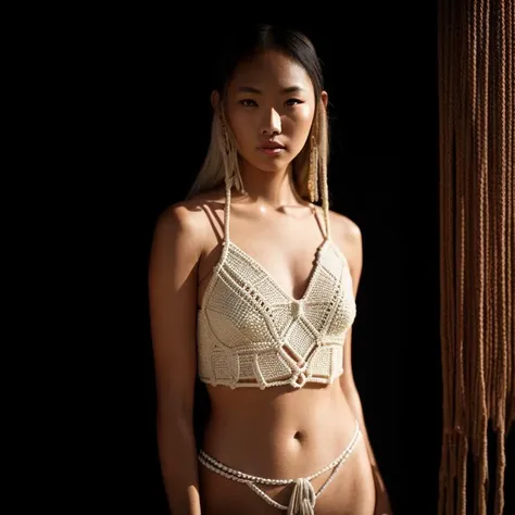 .<lora:rMadArt3_NoiseOffset:6>, looking at camera, a knitted macrame top on a very very attractive young woman at Coachella Studio lighting, photography, shot on Hasselblad X1D - 50c, ISO 100, Skyler Burt style