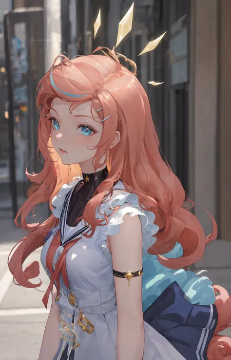 (masterpiece, best quality, ultra-detailed, highres, absurdres, best illumination, finely detail, bloom, lighting on face, best lighting, finely detailed beautiful eyes, shiny hair , perfect face, lustrous skin), standing, outdoor, depth_of_field, daylight, daytime, full body, dutch_angle, street,
<lora:lumi_vsinger:0.7>, lumi_vsinger, hair ornament, serafuku, black choker