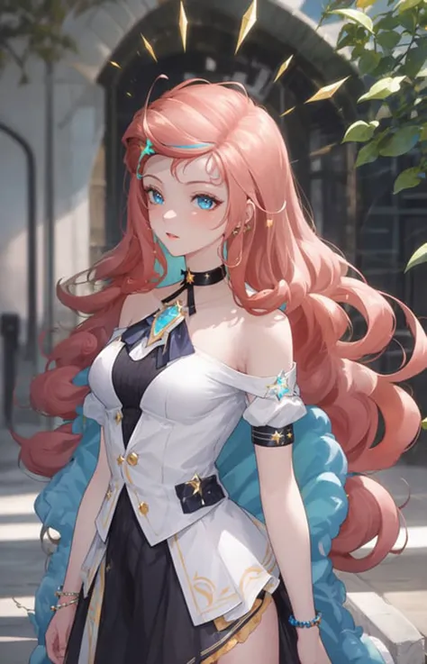 (masterpiece, best quality, ultra-detailed, highres, absurdres, best illumination, finely detail, bloom, lighting on face, best lighting, finely detailed beautiful eyes, shiny hair , perfect face, lustrous skin), standing, outdoor, depth_of_field, daylight, daytime, full body, dutch_angle, street,
<lora:lumi_vsinger:0.7>, lumi_vsinger, hair ornament, black choker, star necklace