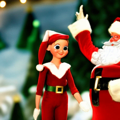 xmas, high quality, girl elf on kness in front of ((santa)), claymation