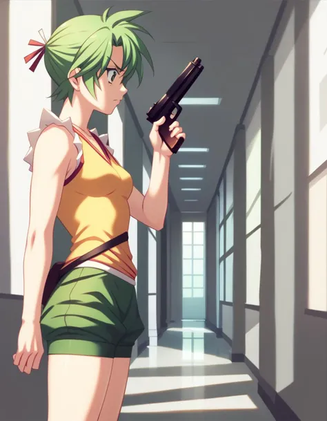 <lora:elnie-ponyxl-000022:1> elnie,
elniedef, sleeveless shirt, yellow shirt, shorts, green shorts,
1girl, solo, hallway, from side, holding gun, serious, rubble, looking down, score_9, score_8_up, score_7_up, score_6_up, score_5_up, score_4_up