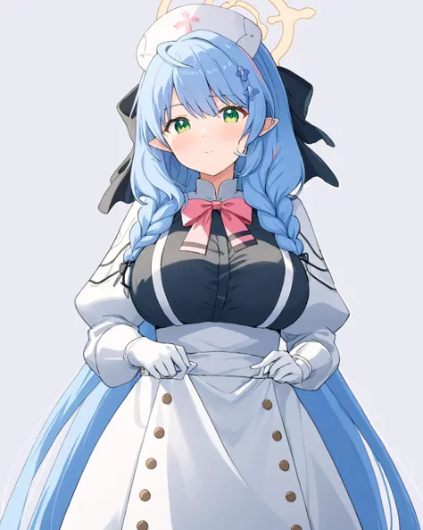 mine \(blue archive\),1girl, solo, white_background, nurse_cap, breasts, twin_braids, looking_at_viewer, dress, blush, maid, hair_ornament, simple_background, ribbon, bow, parted_lips, apron, white_gloves
<lora:mine_(blue_archive)_image250_2023-11-28:1>halo. gorgeous,key visual, vibrant, studio anime,award-winning, professional, highly detailed,high budget, cinemascope