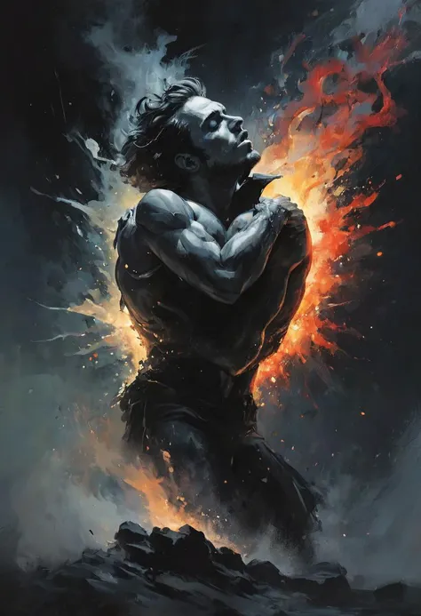 ((best quality)), ((masterpiece)), RTX, 8k, HDR, Best Quality, Cinematic Movie Story, Frank Frazetta, Fabian Perez, Henry Asensio, Jeremy Mann, Mark Simonetti, Realistic Art, Digital Illustration, Portrait, Spiritual Painting, Watercolor, Oil Paints, Digital Art ,
devoured by dark, mindstream, double expose, against, crazy lover, mad, fallen heart gem, bright wave diffusion, surreal, steampunk style, fantasy, high contrast, ink strokes, explosions, overexposure, impression, abstract, watercolor painting, brush strokes, negative space, silhouette, asymmetry composition