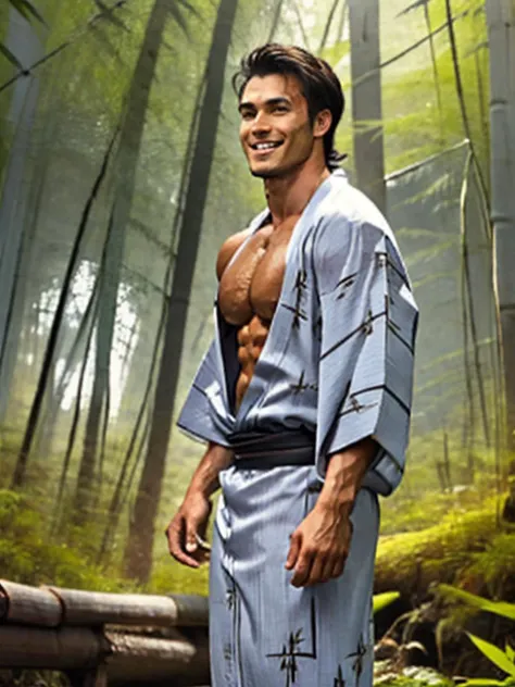 (one male) (front view:1.6).
Very detailed masculine face, detailed realistic open eyes, bodybuilder, (big muscles), (big pectorals), narrow waist, (long hair), (smile).
Wearing (M-YUKATA), (bare shoulders).
In a bamboo forest.
<lora:BulkedUpAIR1.5:0.3>
<lora:M-YUKATA:0.6>
<lora:lightV1:1>