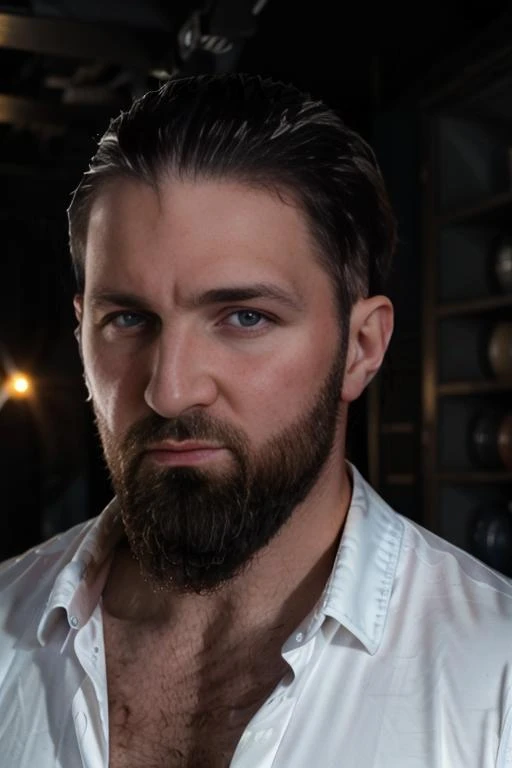 <lora:chuckcv1:0.9> chuckc, short hair, beard, undercut, professional studio quality modeling headshot, 4K, simple background, dramatic lighting, shirt, ultra realistic photograph, professional art, by Gucci photographer.