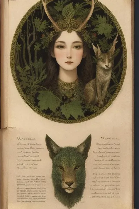 woman in a mythical forest, masterpiece, perfect face, intricate details, horror theme <lora:1664731536380004407:1> antique pictorial book