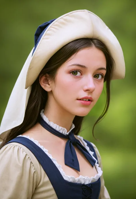 young woman in colonial america, macro photography,