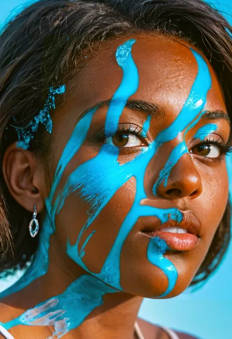 mottled portrait of zingy 20 years old woman, Bahamian, multiple exposure photography, commercial, waif-like, cultural preservation, halo, sick,