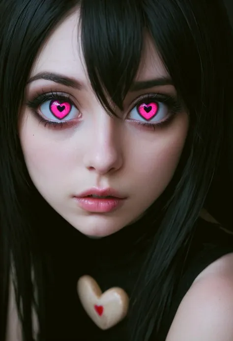 emo girl, heart shaped pupils, dark portrait, sexy,