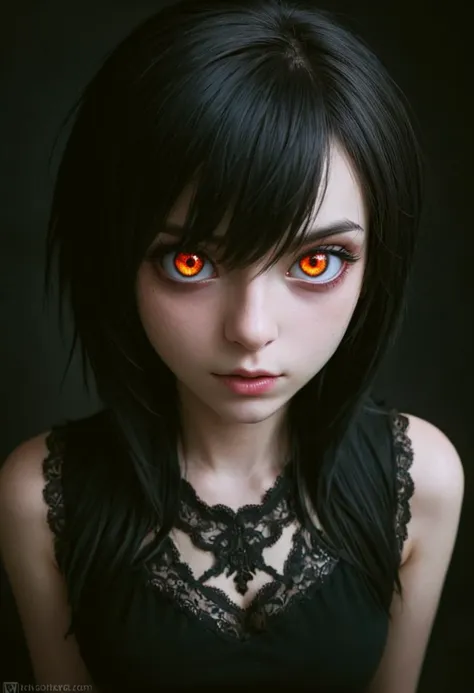 emo girl, flame shaped pupils, dark portrait, sexy,