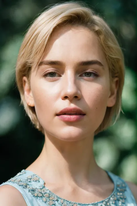 photoshoot of eck, (blonde hair), (short haircut) , detailed skin texture, (blush:0.2), (goosebumps:0.3), (light blue dress), subsurface scattering, Photorealistic, Hyperrealistic, Hyperdetailed, analog style, hip cocked, demure, detailed skin, matte skin, soft lighting, subsurface scattering, realistic, heavy shadow, masterpiece, best quality, ultra realistic, 8k, golden ratio, Intricate, High Detail, film photography, soft focus, <lyco:EmiliaClarke-RealVision-V1.0:1.0>