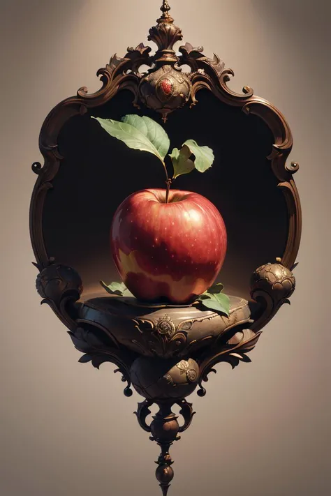 a detailed illustration of an apple. Dark background, professional lighting, style of rembrant: 0.6), (style by rembrandt: 0.4), art of Michelangelo, style of by james jean:1.1