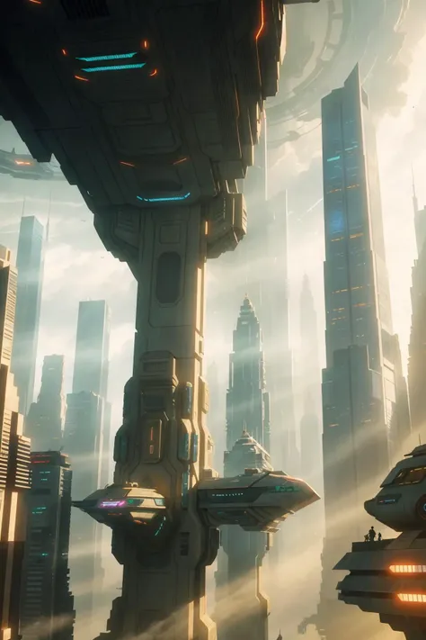 dense scifi future city with (hover cars:1.3) traveling between the skyscrapers like a scene from (Fifth Element:1.3) bright morning sunrise (windy dust debris storm:1.1) volumetric lighting fog depth mist pass z pass bright morning sunlight from side, (masterpiece) (best quality) (detailed) (8k) (cinematic lighting) (sharp focus) (intricate)