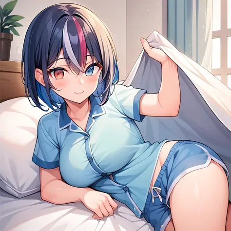 ((muste piece)), ((best quality)), (Super detailed), anime style etc.,peeing on the bed, pretty girl, 1 girl, solo, ((beautiful eyes)), shy smile, ((Open chest)), ((Cute nipples))