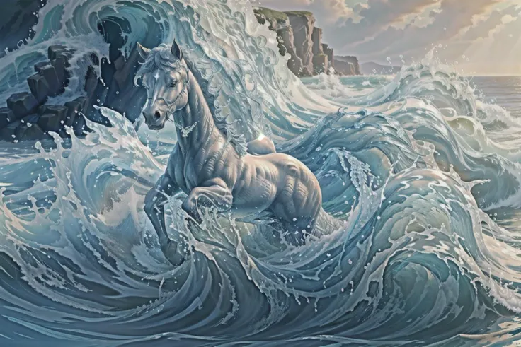 water horse stampede, ocean wave, wave crashing, wall of water, <lora:WaterAI:0.55> (WaterAI:0.6) <lora:RPGWaterElemental:0.3> (water elemental:0.4) <lora:made_of_ice:0.4> (made_of_ice:0.3), realistic, 4k, uhd, cinematic lighting, subsurface scatter, horses made out of water, water reflections, dynamic, made of water, transparent, crafted entirely from water, <lora:locon_conceptwater_v1_from_v1_64_32:0.5> splashing