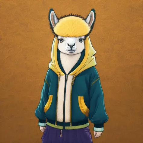 a llama wearing a hoodie and a hat, lama, llama portrait, llama, llama anthro portrait, portrait of a llama, llama all the way, alpaca, lama with dreadlocks, character close-up, wild fluffy llama portrait, llama with dreadlocks, trending on character design, trending on dribbble.com mascot, vray and arnold, netflix animation, solo, hood, animal, blurry, no humans, blurry background, upper body, animal focus, realistic, furry, looking at viewer, outdoors, hood up watson crosswalk walker, yellow hair ornamentated, yellow headwear, yellow theme, zombie land saga llamas, zzz zzz printout, zoom layer, zipper pull tab, zipper pull box, zipper skirt, zipperippers, zumi, zelda: aae rariemonica zzz, zipper pull tab background, (slum:1.21), low-snake pose zoe symbol, zuihou no natsu naruto shippou zabana shoujo to me, zizi sasakamata zuika, zipper removed, zipper pull tab, zipper tail, zuzi sakura zuiya's animated video series, zerox, zukka zuiharu zuzin-gasuma, looping<lyco:di.FFUSION.ai-tXe-FXAA:1.0>