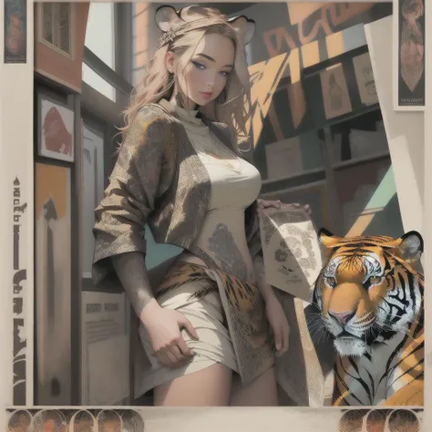 (((Art Nouveau style poster))) with a river flowing into the ocean in back ground, , redwood trees, cannabis plants, sunflowers and cannabis flowers arranged in an Art Nouveau framed border intertwined with coastal sequoia redwood trees and cannabis leaves ,around a beautiful, big breasted, blonde woman with a ((tiger tattoo on her thigh)) in a see through, sheer silk robe, detailed, beautiful, perfect, colorful, vivid colors, neon bright, hires, 8k <lora:NijiExpressV2:1>