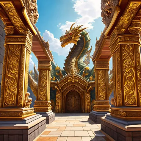 dwarven style magnificent palace large columns ornate (dragon carvings:1.2) and reliefs
(masterpiece:1.5) (painting) (weighted lines) (best quality) (detailed) (intricate) (8k) (HDR) (wallpaper) (cinematic lighting) (sharp focus)