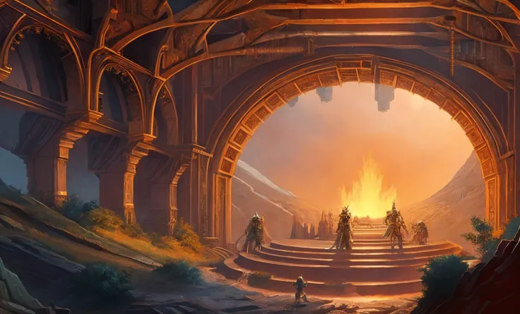 A towering underground dwarven forge where molten gold and silver flows like lava, surrounded by a maze of tunnels carved deep into the earth. fiery, grandiose, industrial, subterranean, morning
(retro art style by Glen Orbik:0.5) (award winning) (masterpiece:1.5)(best quality) (detailed) (8k) (HDR) (wallpaper) (dramatic lighting) (sharp focus)(PaintStyle4:0.7) (protogemb2:0.8)