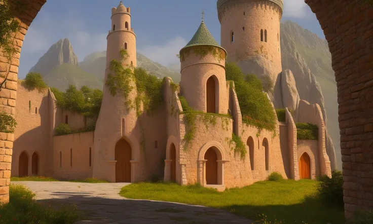 an award winning full outside view concept art, fine art, digital art, of a medieval fantasy monastery deep in the mountains:
:
"isolated",
"serene",
"spiritual",
"monastery",
"mountains",
"rugged terrain",
"stone walls",
"towers",
"gates",
"courtyard",
"herbs",
"vegetable gardens",
"meditation rooms",
"scriptorium",
"bell tower",
"chapel",
"ancient manuscripts",
"monks",
"asceticism",
"simplicity",
"silence",
"devotion",
"discipline",
"piety",
"peaceful",
"remote",
"mystical"
:: ((cinematic lighting)), high quality, high contrast, realistic lighting, center of frame, , 4k textures, adobe lightroom, photolab, hdr, ((intricate)), elegant, highly detailed, sharp focus, insane details, intricate details, hyperdetailed, harsh cinematic light, outdoor atmosphere