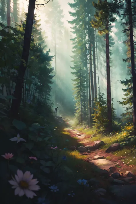 extremely detailed wallpaper, white unicorn run in green forest alley, dynamic pose, spring, morning, beams of light, flowers, (intricate details:1.12), hdr, (intricate details, hyperdetailed:1.15), (cinematic look:1.4), soothing tones, insane details, intricate details, hyperdetailed, low contrast, soft cinematic light, dim colors, exposure blend, hdr, faded, slate gray atmosphere