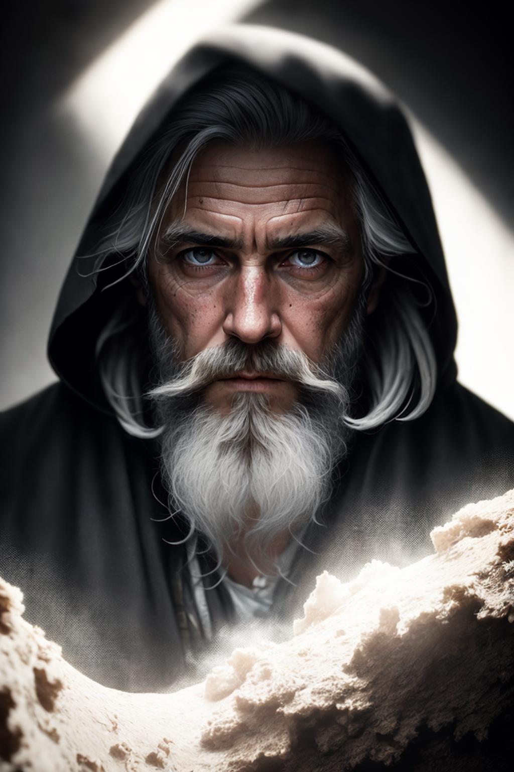A man with a beard and a hoodie standing in front of a cave - SeaArt AI