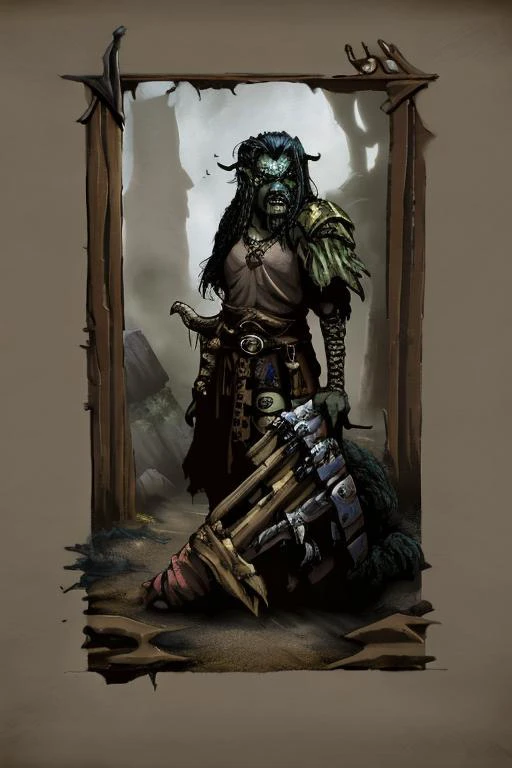 RPG style fantasy illustrations, (Post-apocalyptic troll), fantasyclassics <lora:FantasyClassics:1>