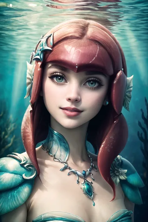 ultra-detailed, solo, 1girl, portrait, realistic, mipha, mipha_\(zelda\) underwater, (smile, happy), bubbles, refracted light, underwaterstyle trees, (ultra_detailed:1.3), solo, lightly blurry, (narrow face:1.0), ((small lips)), (thin lips), film portrait photography, 35mm film, filmg, <lora:STYLE_FilmG3:0.25> <lora:improve_backgrounds:0.2> <lora:CHAR_GAME_ZELDA_MiphaV4:0.8> <lora:underwater_model:0.3>