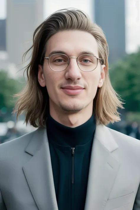a photo of paulmirabel-3000, a man in suit, A city background, analog style, masterpiece,best quality,official art, ultra high res, high quality, photo, realistic, highly detailed, photo realism, cinematic, Trending on artstation, hyperrealistic, sharp focus, 4k resolution, realistic skin, detailed symmetrical face, symmetrical eyes,