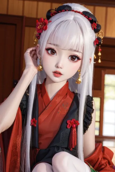 ((solo)),1 girl,Kpop idol,best quality, masterpiece,white hair,thighhighs over pantyhose,hanfu,Flower,hanfu girl,<lora:R2:0.5>,<lora:lora-hanfugirl-v1-5:0.8>,(detailed face:1.2)