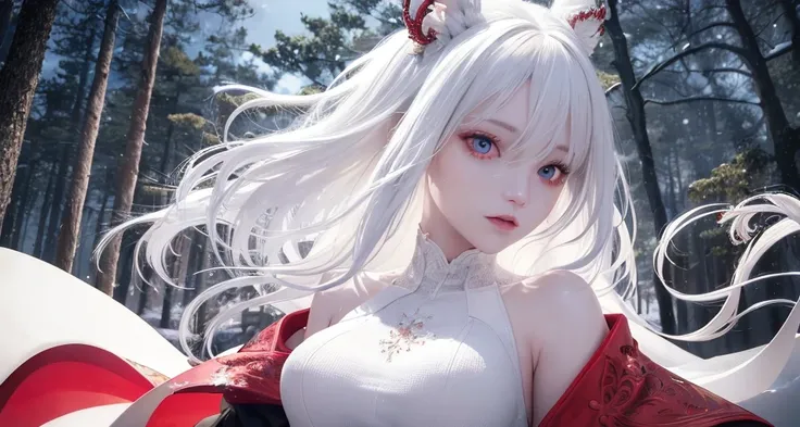 best quality, masterpiece, realistic:1.4, White hair, detailed, red eyes, windy, floating hair, snowy, upper body, detailed face, winter, trees, sunshine, midriff
<lora:chilloutmixss20v20:0.3> <lora:Korean-doll-likeness:0.2> <lora:SenSenchan25Twitterv10:0.1>