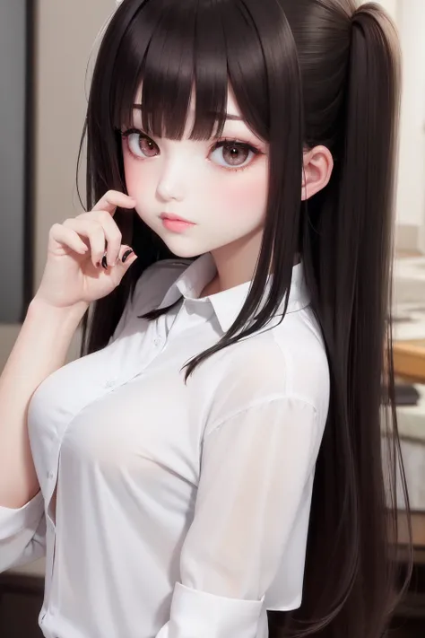 best quality, masterpiece, girl, Dark hair, dark eyes,White shirt