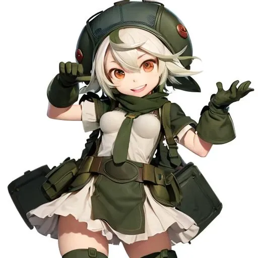 1girl, prushka, smile, red eyes, green_headwear, hat, gloves, multicolored_hair, boots, skirt <lora:prushka_v10:1>